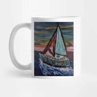 yacht sailing in the open ocean Mug